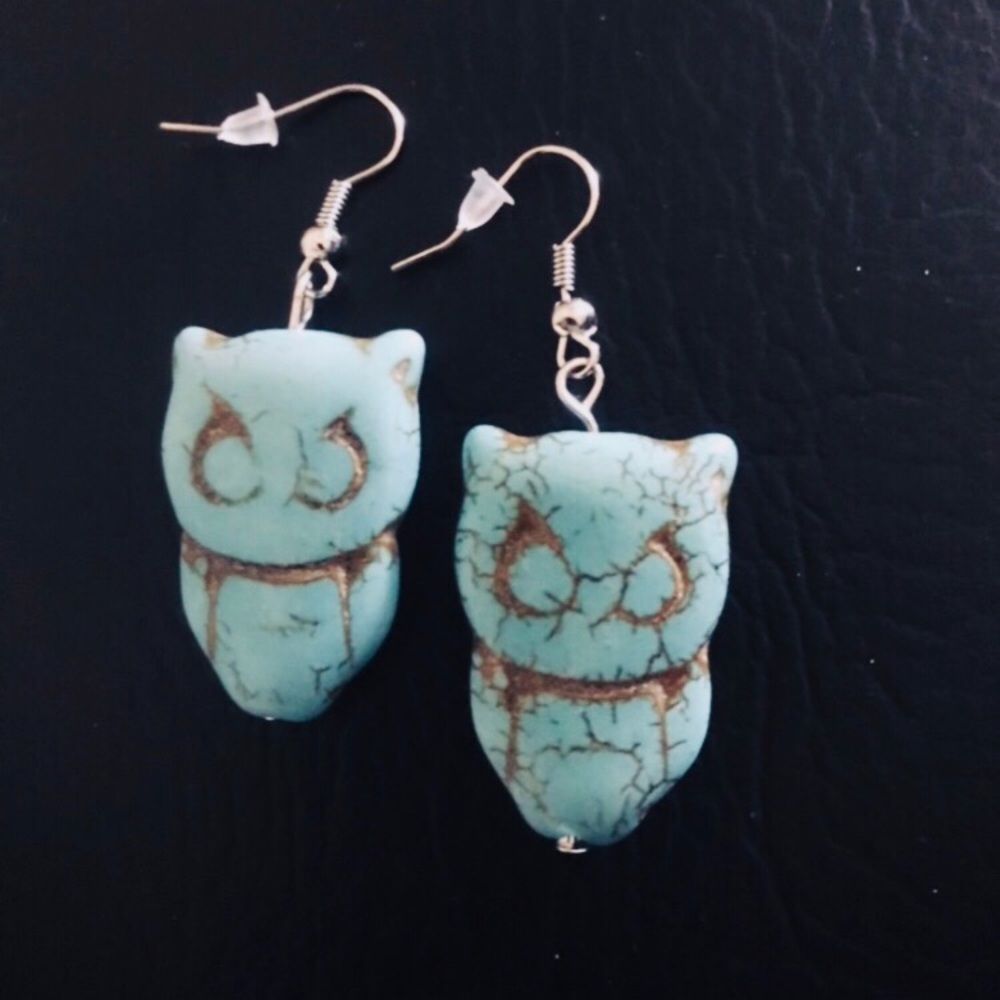 💗 Turquoise Owl Silver Earrings NEW